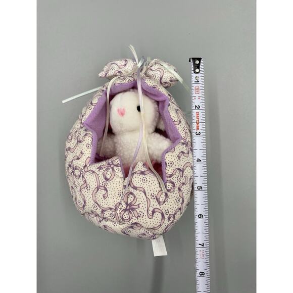 Small 5” Baby Lamb Sheep W/ Pink Diaper Plush In 7” Cloth Egg Shaped W/ Bow - Picture 8 of 8